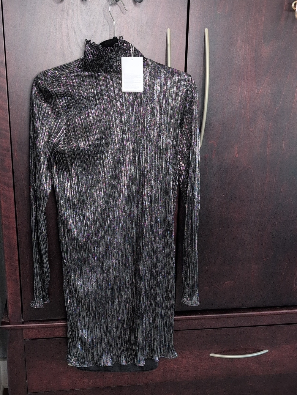 & Other Stories Mock Neck Long Sleeve Metallic Dress 8
